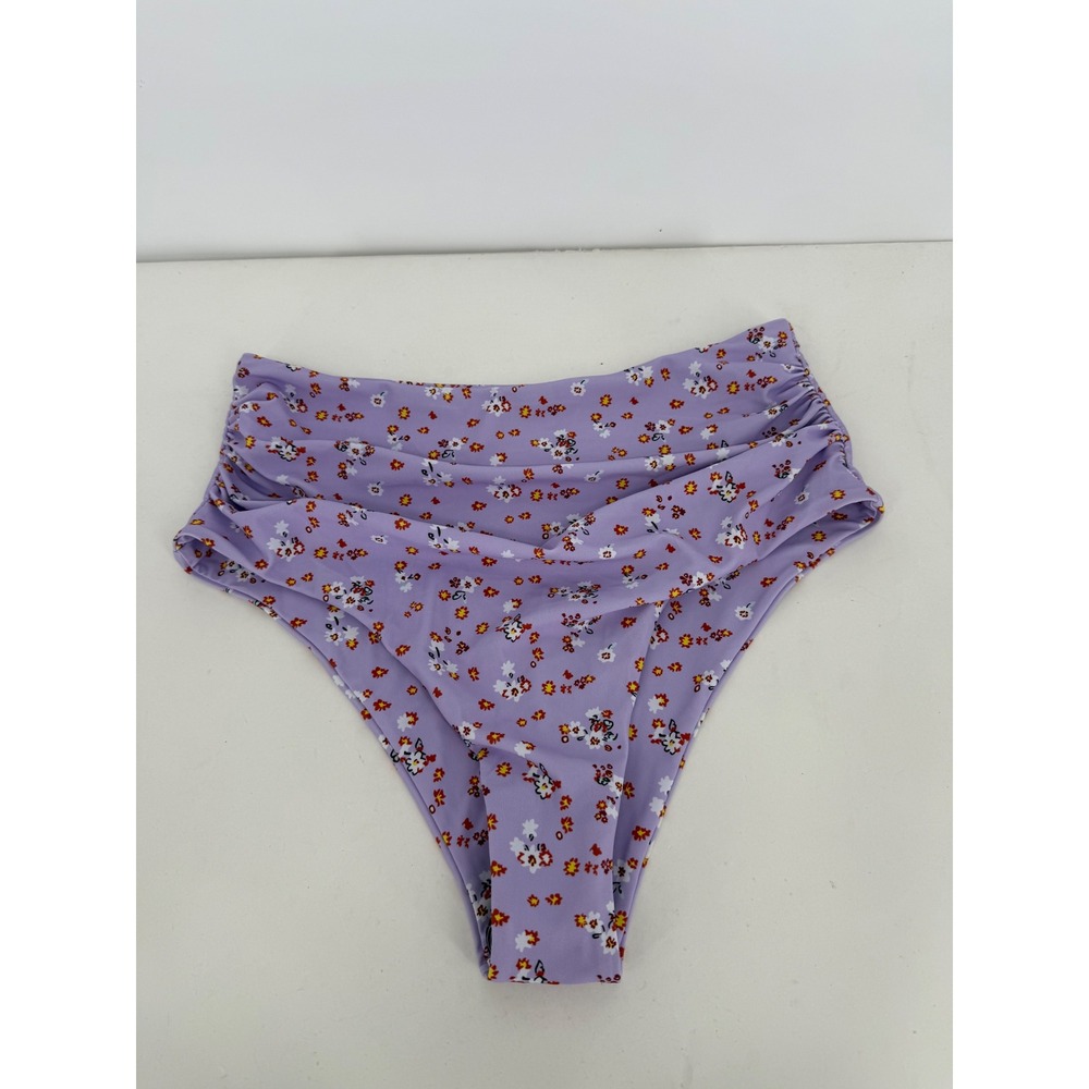 Zaful NWOT Womens High Waisted Floral Bikini Bottoms Purple Retro Swimsuit Sz 10